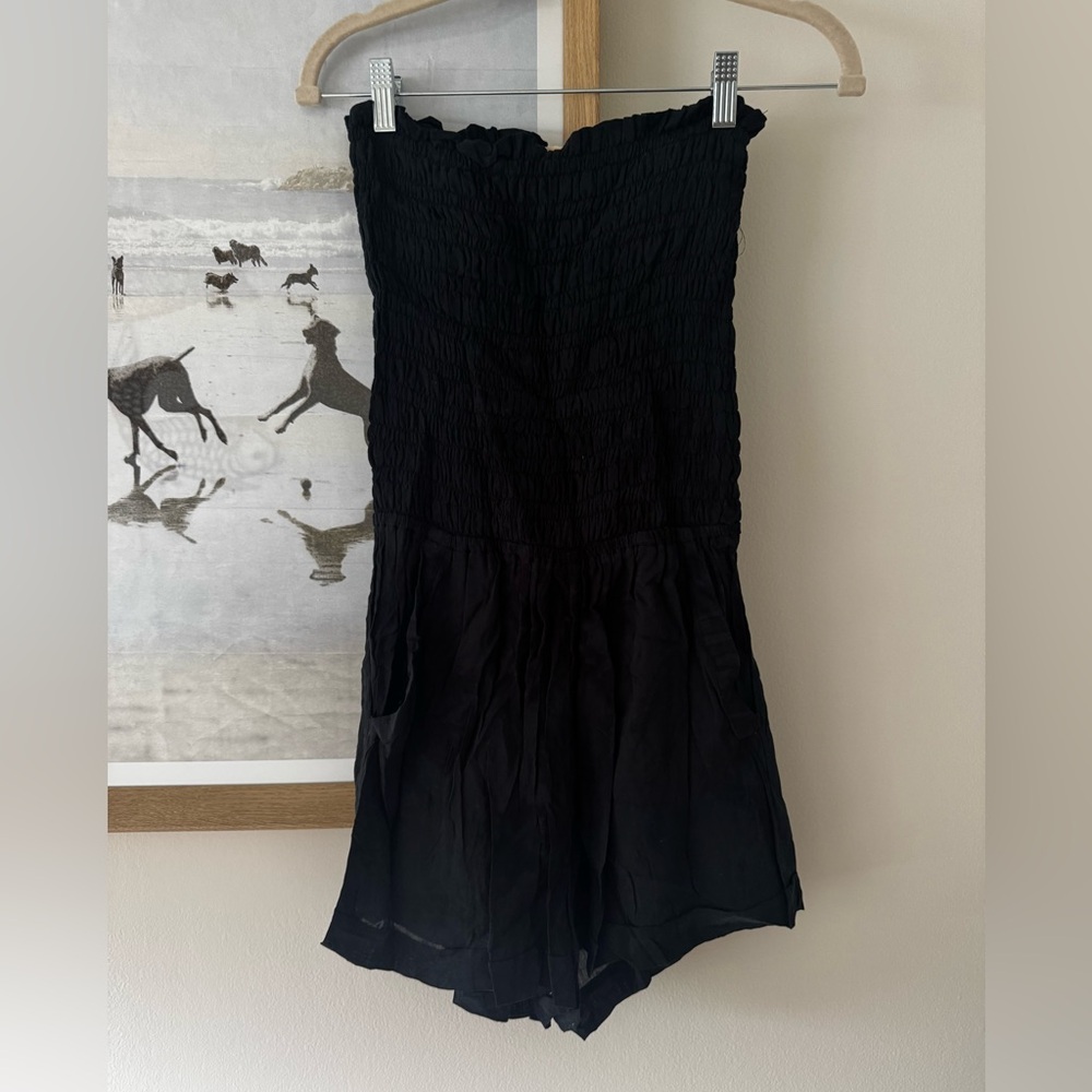 Strapless Black Smocked Romper - Women's Jumpsuit
